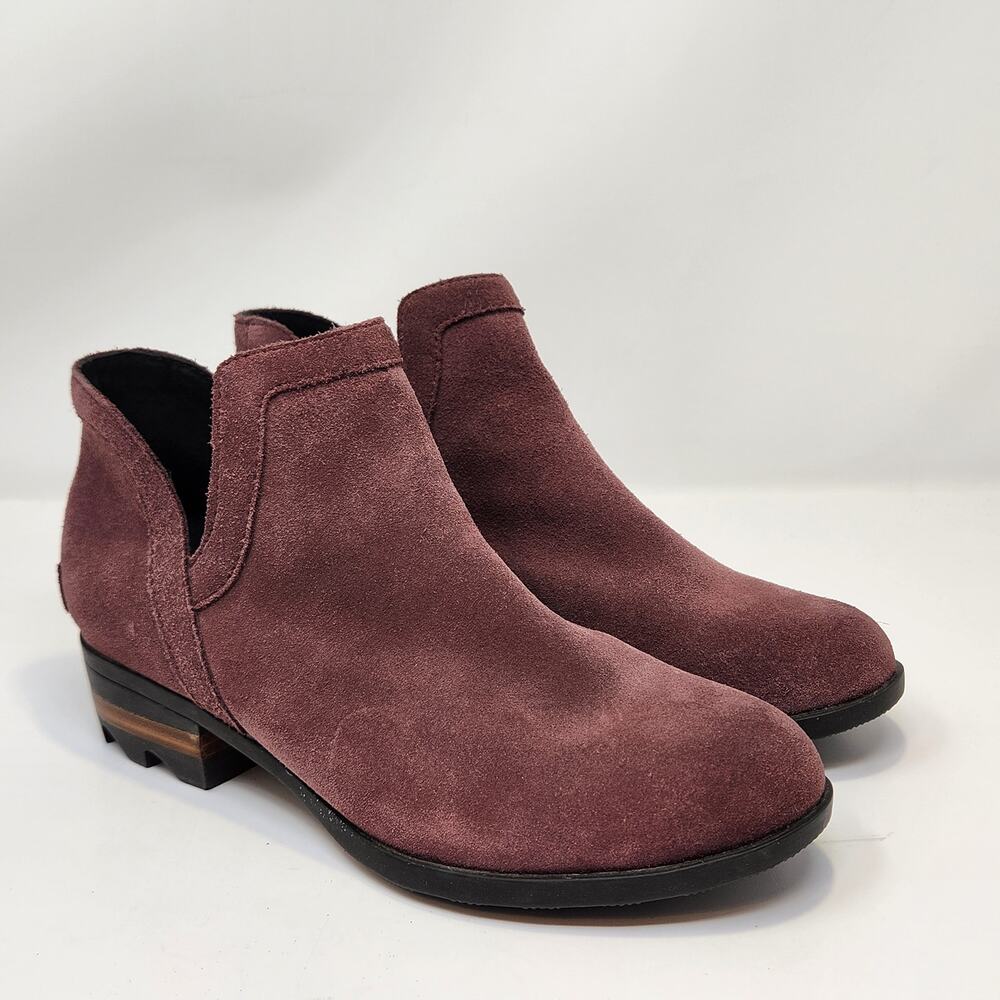Sorel Lolla Cut Out Ankle Boots Booties Women Size 8.5 Dusty Rose Suede Slip On